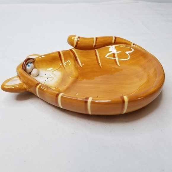Cute Orange Ceramic Tabby Kitty Cat Kid's Plate or Dish - Picture 4 of 8